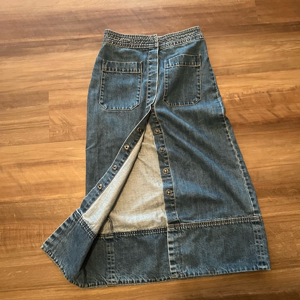 Free people button up denim midi skirt
